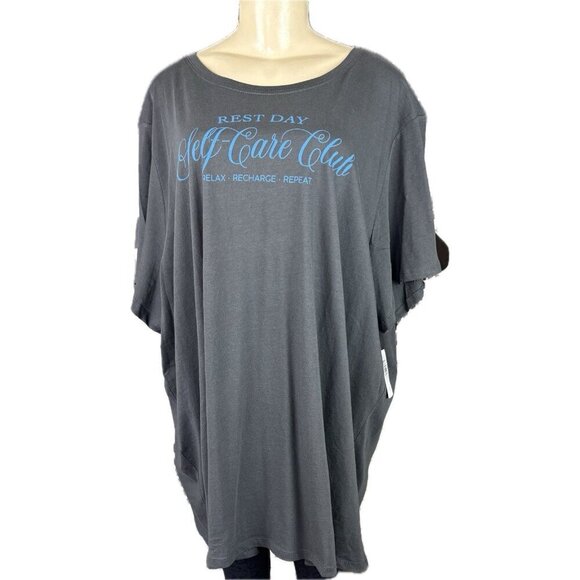 Torrid +5 Steel Gray Self Care Graphic Crew Neckline Cotton Short Sleeve Tee - Picture 2 of 6